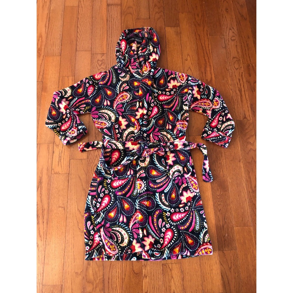 Painted Paisley Hooded Robe - Black/Multi - Picture 8 of 8